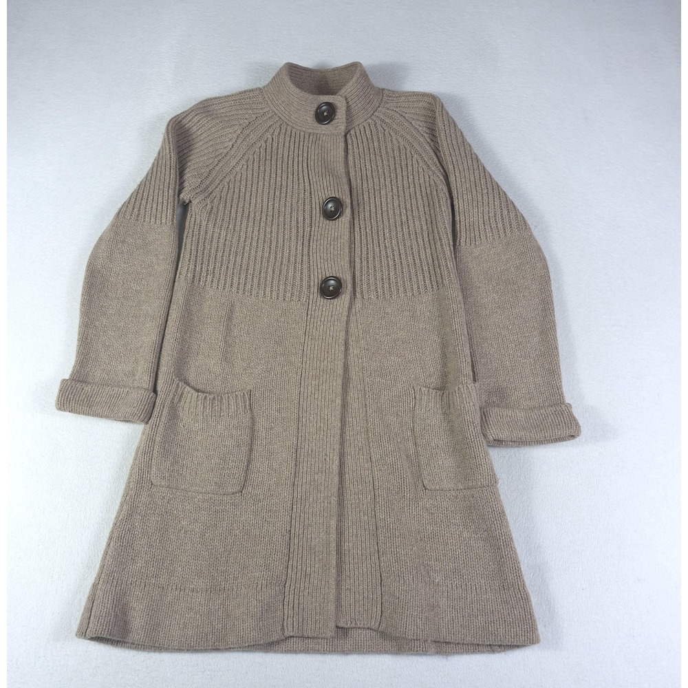 Boden Sweater Coat Womens 12 Tan Wool Angora Blend Long Knit Button‎ Pockets